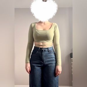 Mint Green Criss Cross Tie Back Crop Top
